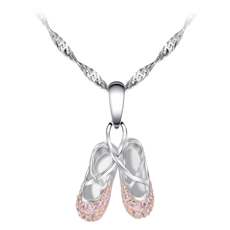 Gemschest 925 Sterling Silver Dance Recital Gifts for Girls Ballerina Necklace Jewelry Cubic Zirconia Ballet Slippers Shoes Necklace for Women Teen Little Girl & Dancer 18", Pink - Image 1